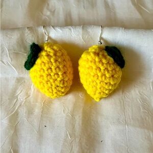 Lemon Earrings | Crochet Jewelry | Silver-plated | Fish Hook Dangle Earrings